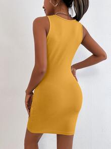 SHEIN SXY Peekaboo Front Twist Cross Wrap Ruched Dress - Mustard Yellow - View 2