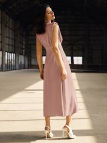 BizChic High Neck Shoulder Pad Dress - Dusty Pink - View 2