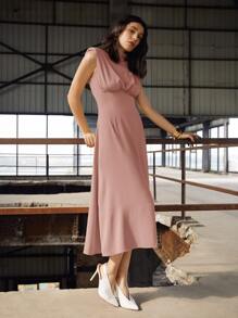 BizChic High Neck Shoulder Pad Dress - Dusty Pink - View 4