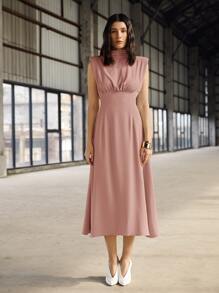 BizChic High Neck Shoulder Pad Dress - Dusty Pink - View 5
