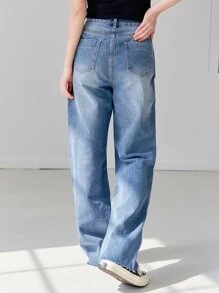 DAZY Raw Hem Washed Ripped Jeans - Medium Wash - View 2