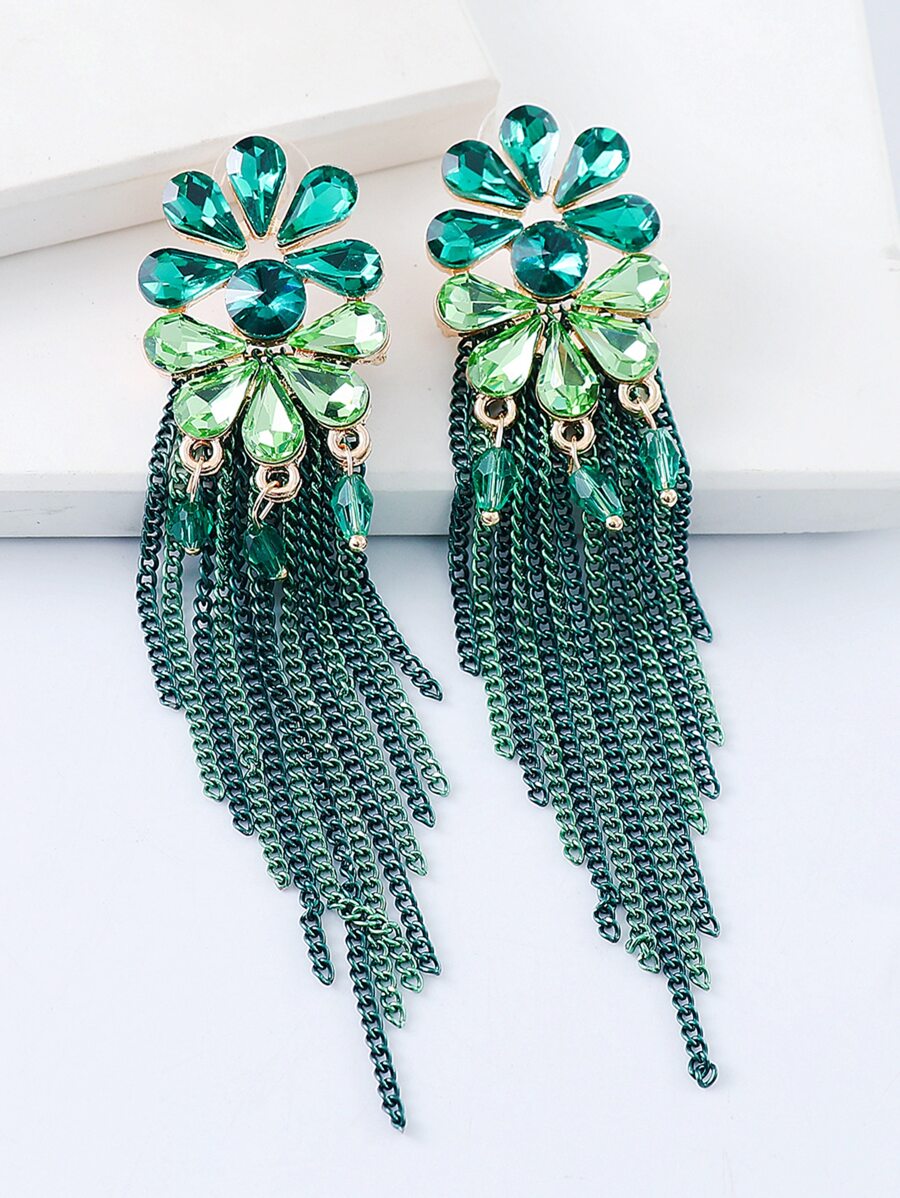 juran 1 Cặp bông tai tua rua pha lê, phụ kiện bông tai dài thanh lịch cho tiệc cưới dành cho nữ Quà tặng - màu xanh lá - Xem 1