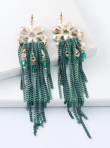 juran 1 Cặp bông tai tua rua pha lê, phụ kiện bông tai dài thanh lịch cho tiệc cưới dành cho nữ Quà tặng - màu xanh lá - Xem 2