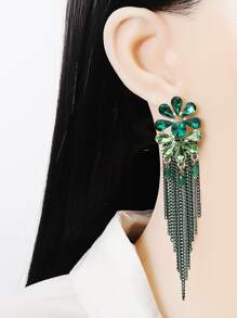 juran 1 Cặp bông tai tua rua pha lê, phụ kiện bông tai dài thanh lịch cho tiệc cưới dành cho nữ Quà tặng - màu xanh lá - Xem 4