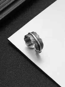Fashionable and Popular Men Vintage Leaf Design Ring Alloy for Jewelry Gift and for a Stylish Look - Silver - View 1
