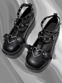 扣飾和金屬裝飾瑪麗珍鞋 - 黑色 - 查看 1