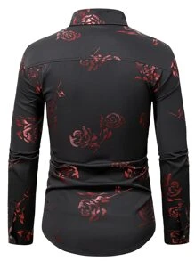 Manfinity Men Random Rose Jacquard Button Up Shirt - Black - View 2