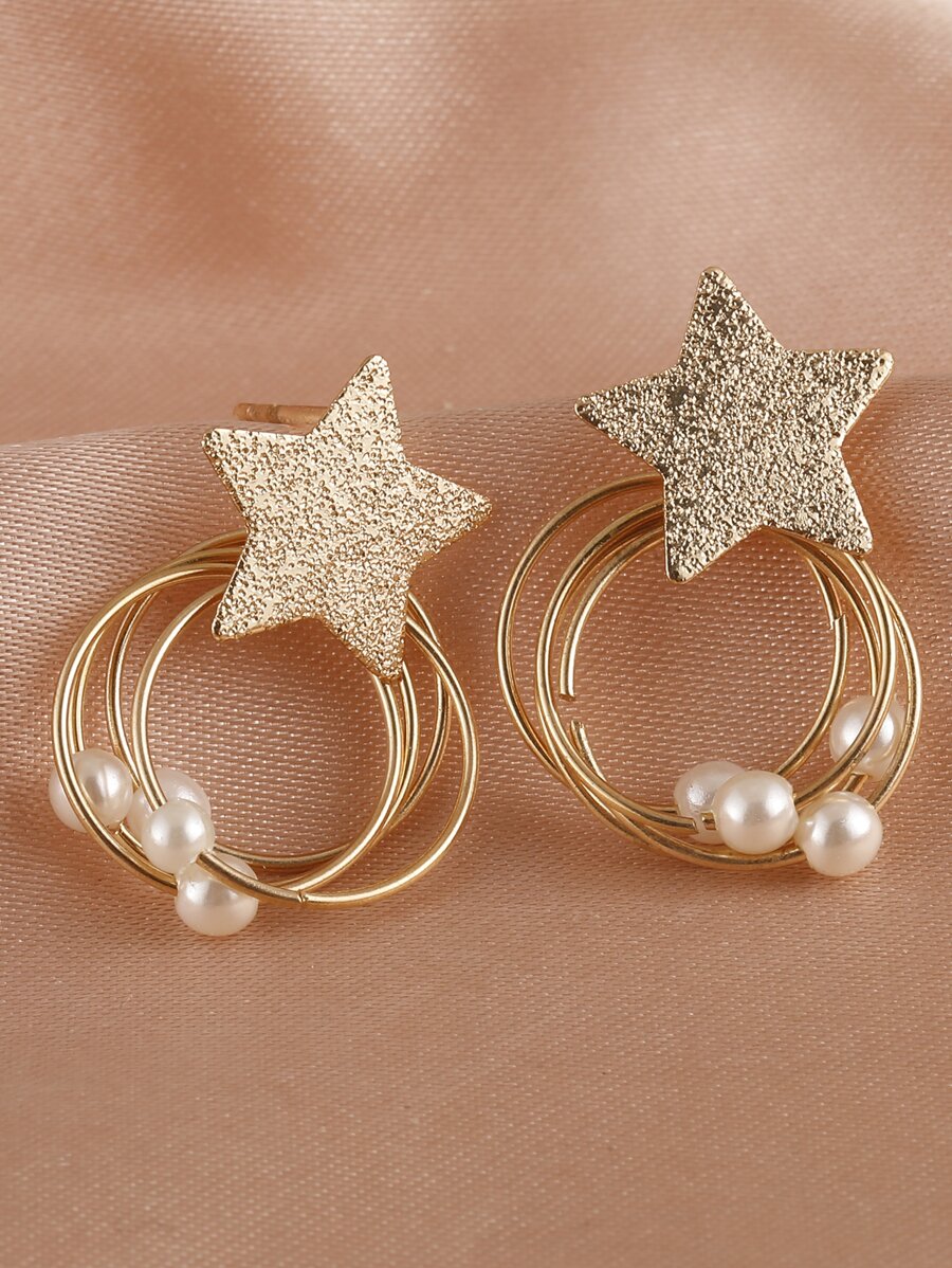 Star & Faux Pearl Decor Drop Earrings