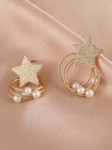 Star & Faux Pearl Decor Drop Earrings
