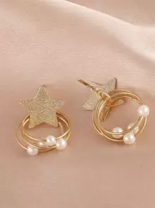 Star & Faux Pearl Decor Drop Earrings