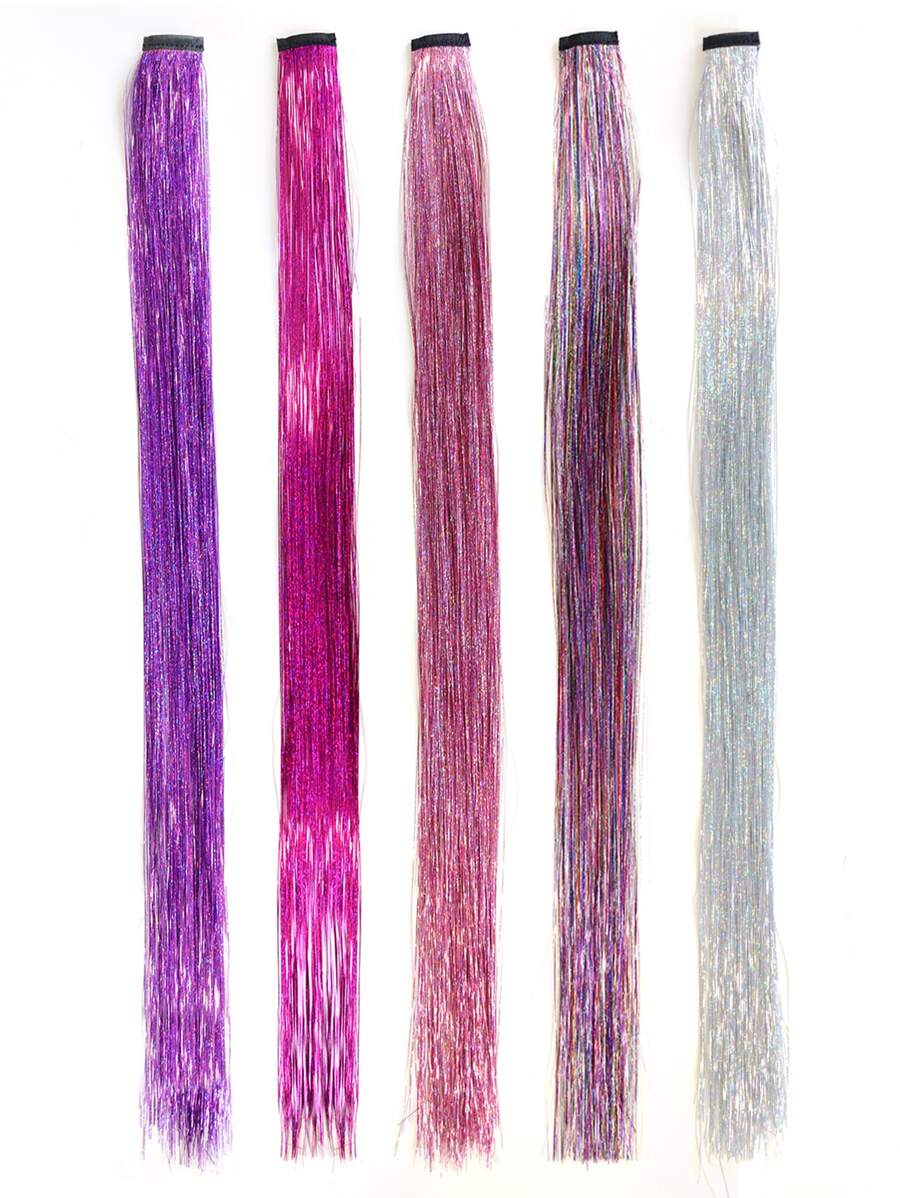 5pcs Sparkle Bling Hair Tinsel Clip In Glitter Synthetic Hair Extensions For Kids Girls Women Headdress Party Accessories - Multicolor - View 1