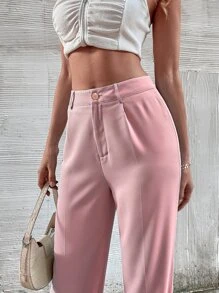 SHEIN Unity 高腰拼接細節長褲 - 淺粉色 - 查看 4