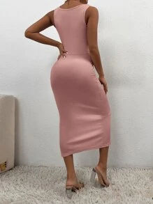 SHEIN PETITE Women Dresses Memotong Split Thigh Plain Seksi - Dusty Pink - View 2