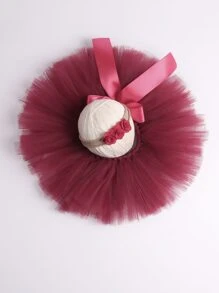 女嬰前蝴蝶結蓬蓬短裙帶髮箍 - 酒紅色 - 查看 4