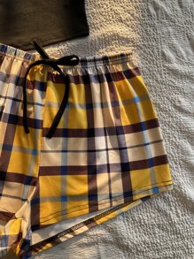 SHEIN Letter & Plaid Print Tie Front PJ Set / Pajama Set - Multicolor - View 5