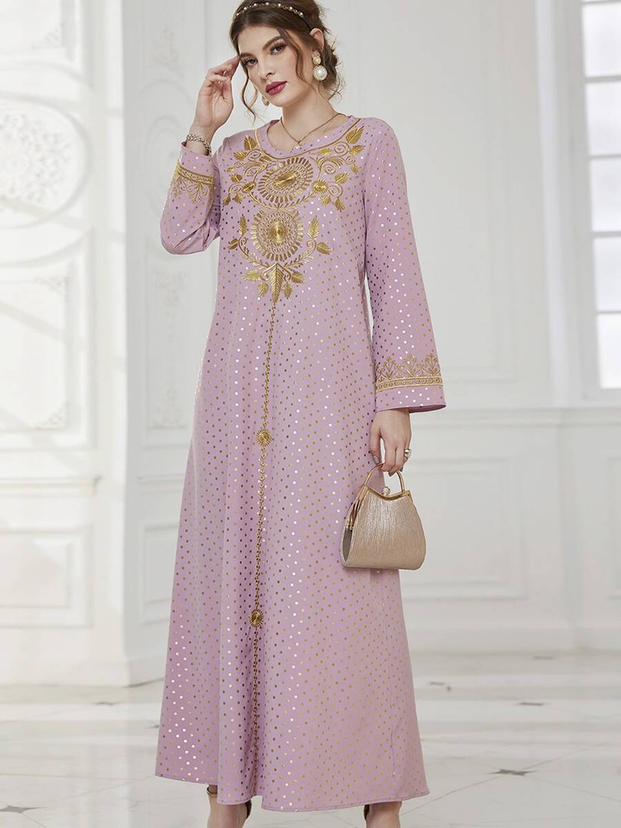 Al Najma 燙金波點印花刺繡長袍連衣裙 - 紫丁香色 - 查看 1