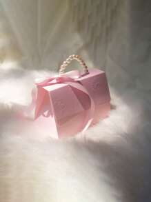 Hộp quà giấy trang trí tay cầm ngọc trai giả 2 chiếc, hộp đóng gói quà màu hồng tinh tế cho quà tặng ngày lễ tình nhân cưới - Hồng - Xem 4