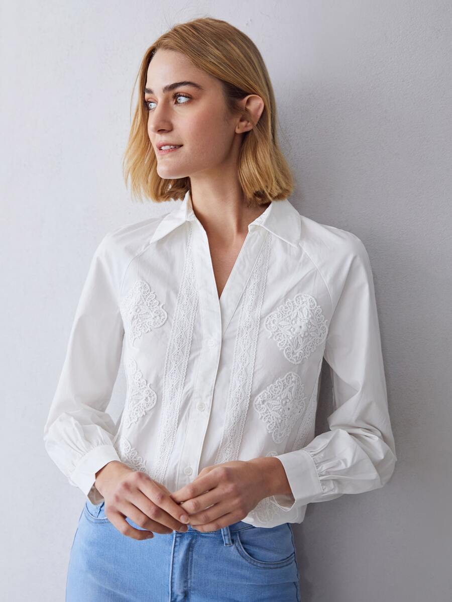 MOTF PREMIUM GUIPURE LACE SHIRT - White - View 1