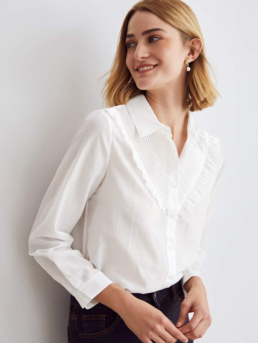 MOTF PREMIUM MULBERRY BLEND SILK PLEATED SHIRT - White - View 1