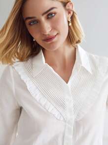 MOTF PREMIUM MULBERRY BLEND SILK PLEATED SHIRT - White - View 3