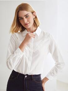 MOTF PREMIUM MULBERRY BLEND SILK PLEATED SHIRT - White - View 7