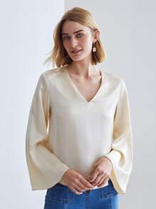 MOTF PREMIUM 100% SILK BELL SLEEVE TOP - Apricot - View 3