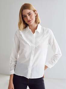 MOTF PREMIUM MULBERRY BLEND SILK PLEATED SHIRT - White - View 8