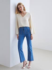 MOTF PREMIUM 100% SILK BELL SLEEVE TOP - Apricot - View 4