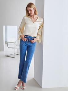 MOTF PREMIUM 100% SILK BELL SLEEVE TOP - Apricot - View 6