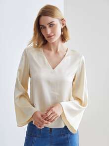 MOTF PREMIUM 100% SILK BELL SLEEVE TOP - Apricot - View 7