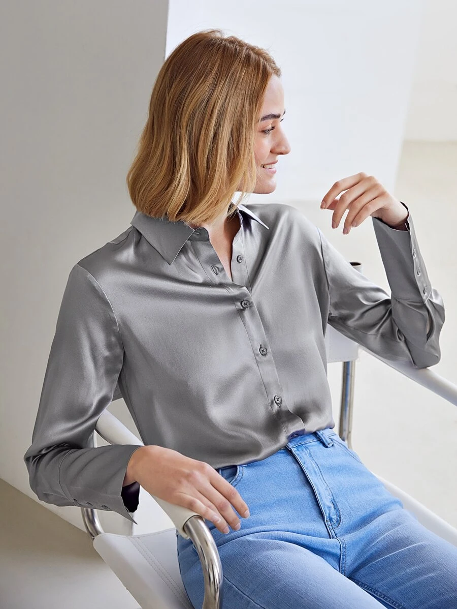 MOTF PREMIUM 100% SILK STRAIGHT FIT SHIRT - Grey - View 1