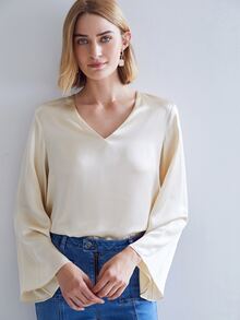 MOTF PREMIUM 100% SILK BELL SLEEVE TOP - Apricot - View 9