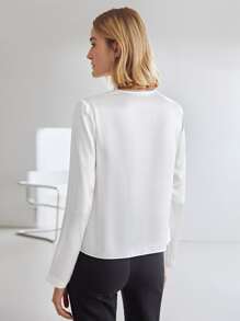 MOTF PREMIUM 100% SILK TIE NECK TOP - White - View 2