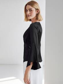 MOTF PREMIUM 100% SILK BELL SLEEVE BLOUSE - Black - View 2