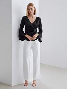 MOTF PREMIUM 100% SILK BELL SLEEVE BLOUSE - Black - View 3