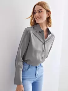 MOTF PREMIUM 100% SILK STRAIGHT FIT SHIRT - Grey - View 4