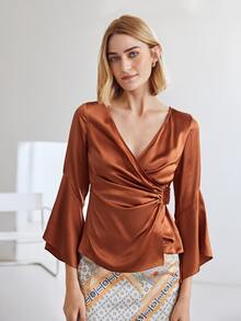 MOTF PREMIUM 100% SILK BELL SLEEVE BLOUSE - Burnt Orange - View 3