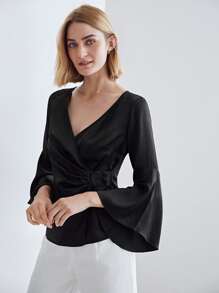 MOTF PREMIUM 100% SILK BELL SLEEVE BLOUSE - Black - View 4