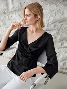 MOTF PREMIUM 100% SILK BELL SLEEVE BLOUSE - Black - View 5