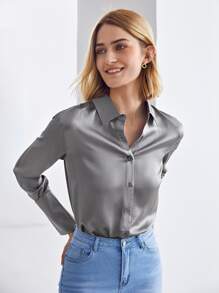 MOTF PREMIUM 100% SILK STRAIGHT FIT SHIRT - Grey - View 6