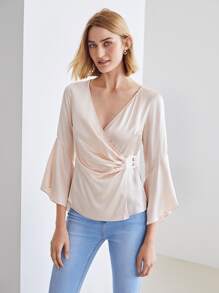 MOTF PREMIUM 100% SILK BELL SLEEVE BLOUSE - Baby Pink - View 3