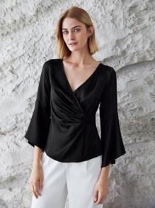 MOTF PREMIUM 100% SILK BELL SLEEVE BLOUSE - Black - View 6