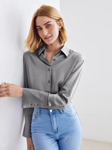 MOTF PREMIUM 100% SILK STRAIGHT FIT SHIRT - Grey - View 7