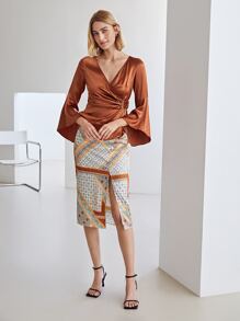 MOTF PREMIUM 100% SILK BELL SLEEVE BLOUSE - Burnt Orange - View 4