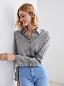 MOTF PREMIUM 100% SILK STRAIGHT FIT SHIRT - Grey - View 9