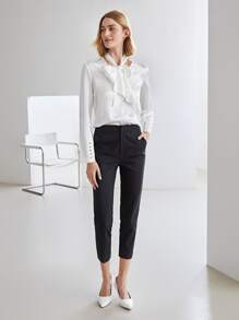 MOTF PREMIUM 100% SILK TIE NECK TOP - White - View 9