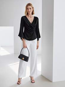 MOTF PREMIUM 100% SILK BELL SLEEVE BLOUSE - Black - View 8