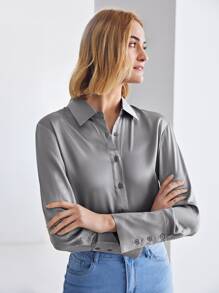 MOTF PREMIUM 100% SILK STRAIGHT FIT SHIRT - Grey - View 10