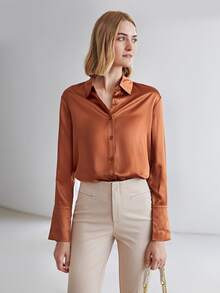 MOTF PREMIUM 100% SILK STRAIGHT FIT SHIRT - Burnt Orange - View 4