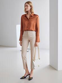 MOTF PREMIUM 100% SILK STRAIGHT FIT SHIRT - Burnt Orange - View 6